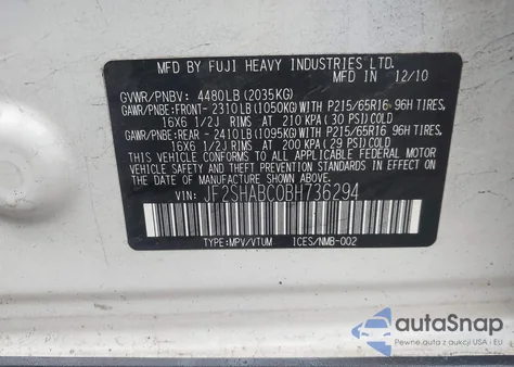 2011 Subaru Forester 2.5X from USA, damaged, VIN JF2SHABC0BH736294